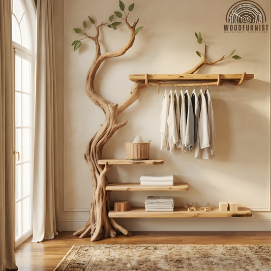 Handcrafted Sculptural Tree Hanger – Solid Wood Multifunctional Coat Rack & Organizer