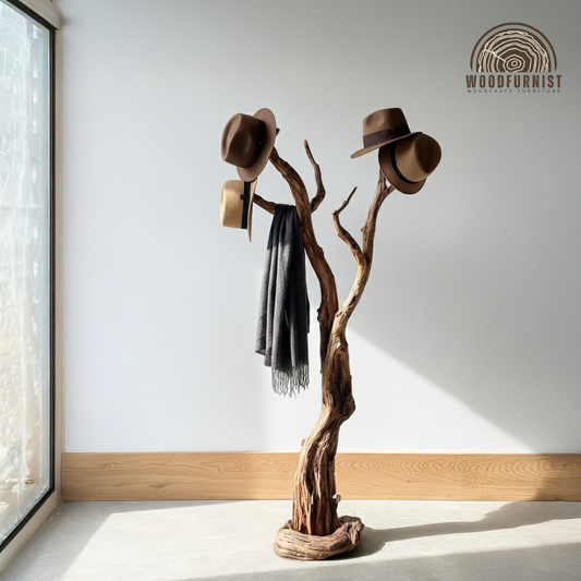 Handcrafted Wooden Tree Coat Rack – Natural Wood Standing Coat Hanger WFNVA0202