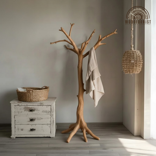 Solid Wood Tree Coat Rack – Handcrafted Standing Coat Hanger for Entryway WFNVA0203