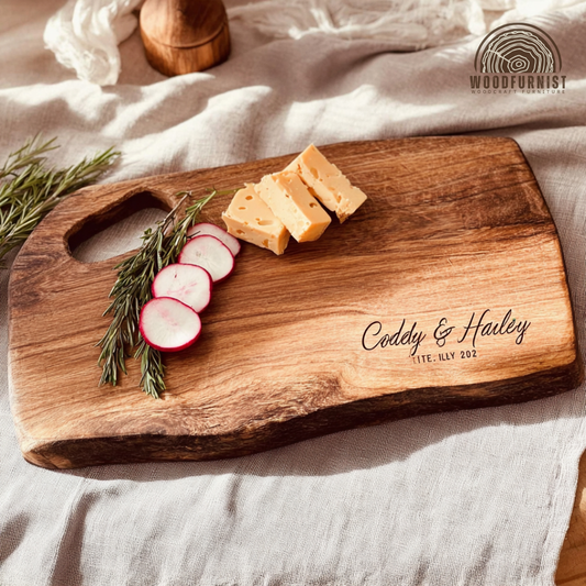 Personalized Live Edge Wooden Cutting Board – Handcrafted Solid Wood Serving & Charcuterie Board WFNED0182