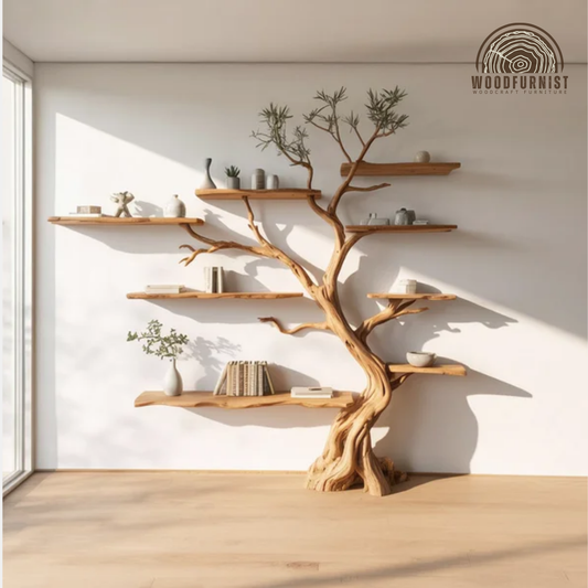 Wooden Standing Tree Bookshelf – Artistic Tree-Shaped Shelf for Living Room & Study WFNED0163