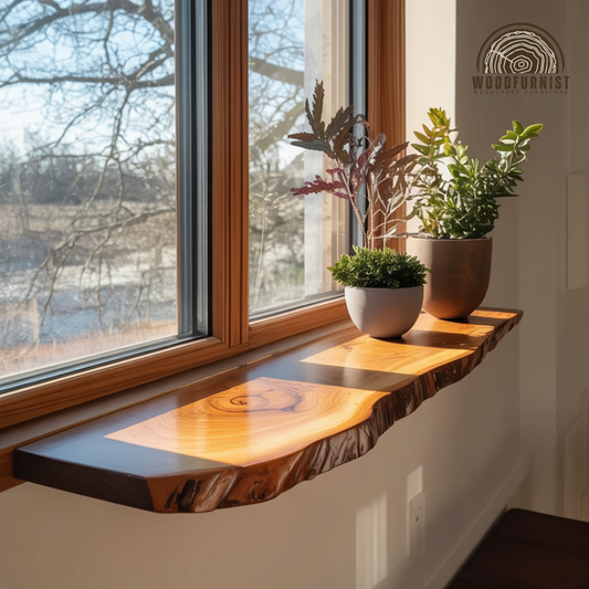Live Edge Floating Wooden Shelf – Solid Wood Window Shelf for Plants & Home Decor WFNED0127