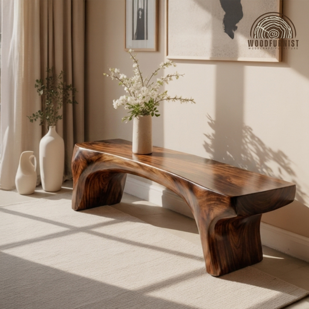 Live Edge Solid Wood Organic Bench - Handcrafted Natural Console Bench