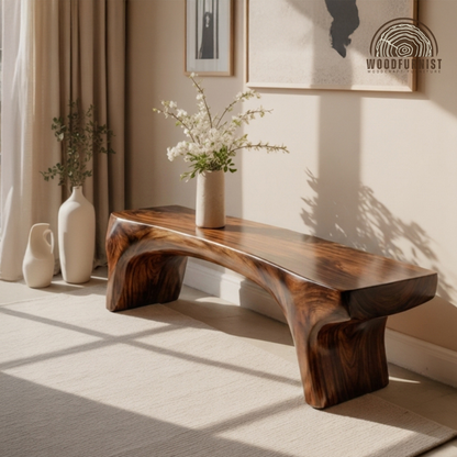 Live Edge Solid Wood Organic Bench - Handcrafted Natural Console Bench