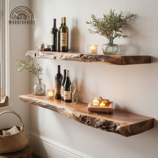Live Edge Floating Wood Shelves – Handcrafted Solid Wood Wall Shelves for Kitchen, Living Room & Home Decor WFNED0185
