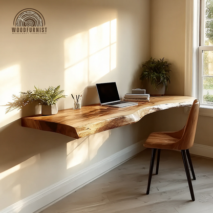 Floating Wood Desk – Handmade Live Edge Wall Desk for Modern Home Office WFNED0180