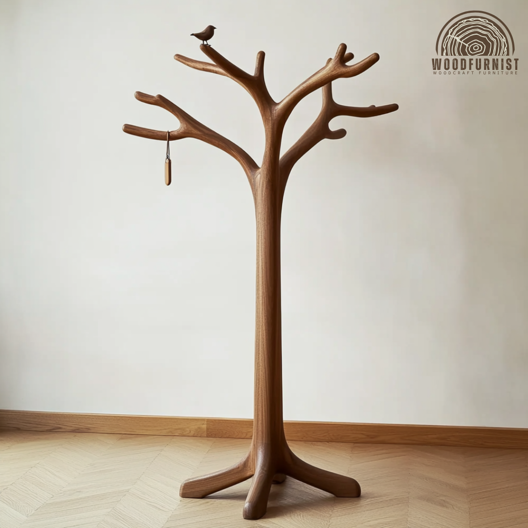 Handcrafted Tree Coat Rack Solid Wood Freestanding Coat Stand Sculptural Entryway Organizer