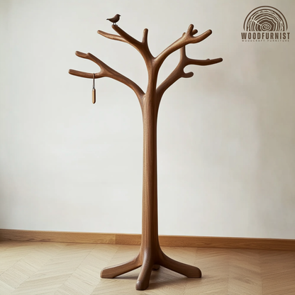 Handcrafted Tree Coat Rack Solid Wood Freestanding Coat Stand Sculptural Entryway Organizer