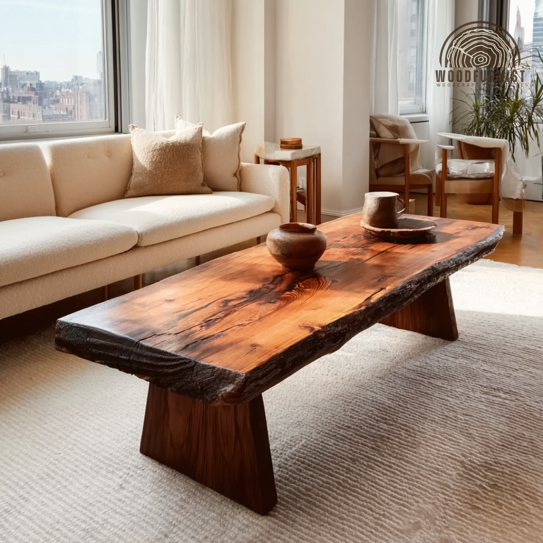 Luxury Live Edge Coffee Table – Natural Wood Modern Rustic Table for Home Décor WFNED0161