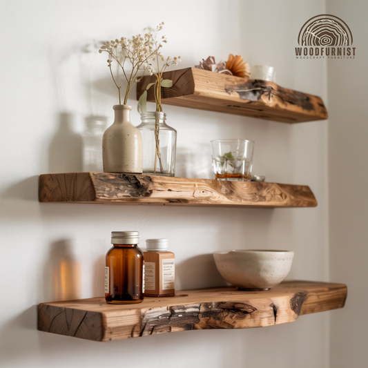 Rustic Live Edge Floating Shelves – Handmade Solid Wood Wall Shelf – Natural Home Decor WFNED0107