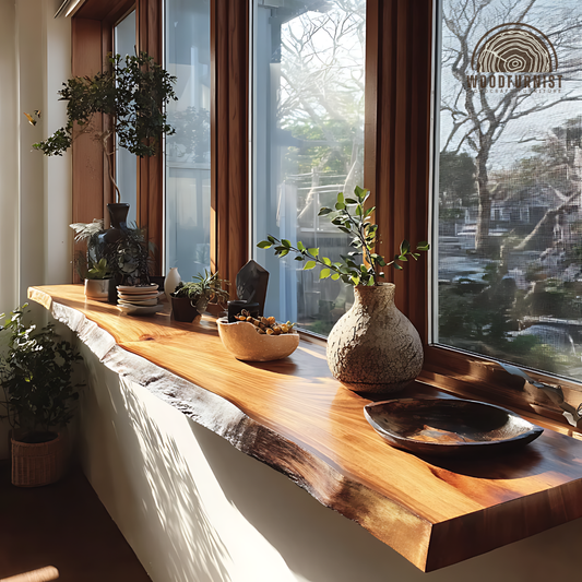 Rustic Floating Wooden Shelf – Real Wood Window Shelf for Plants & Decor WFNED0145