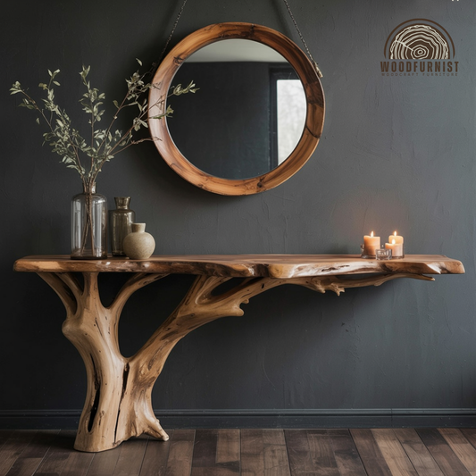 Woodfurnist Live Edge Root Console Table – Solid Wood Entryway Statement Piece WFNED0142