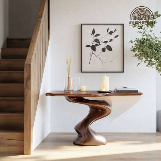 Sculptural Solid Wood Console Table – Handcrafted Organic Pedestal Table for Entryway & Living Room WFNVA0189