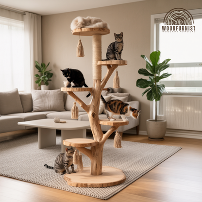 Handmade Wooden Cat Tree Modern Large Climbing Tree Unique
