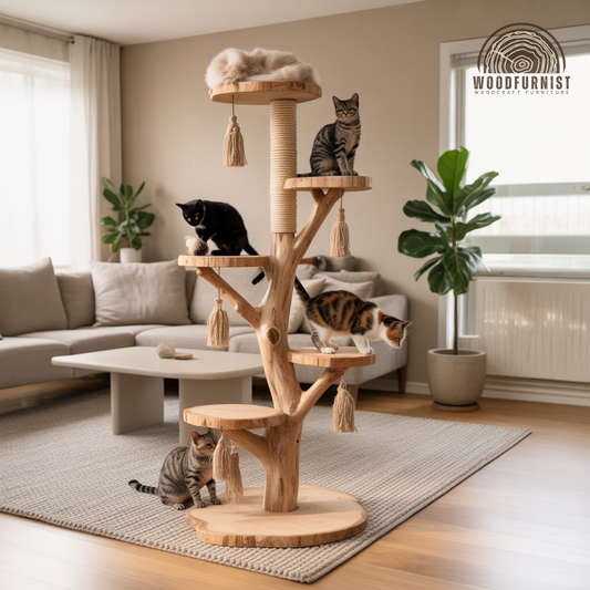 Handmade Wooden Cat Tree Modern Large Climbing Tree Unique