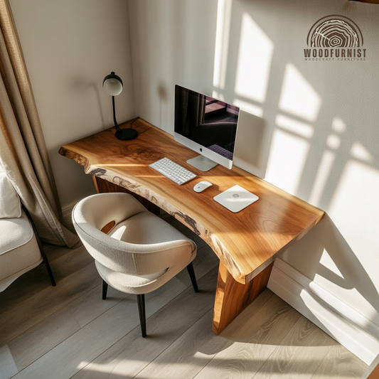 Live Edge Solid Wood Organic Desk – Sculptural Modern Corner Workspace