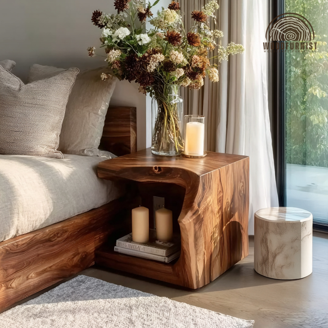 Solid Wood End Table – Modern Side Table for Living Room & Bedroom Decor