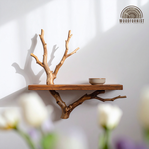 Branch Floating Shelf – Handmade Solid Wood Wall Shelf – Natural Rustic Home Decor by Woodfurnist WFNED0121