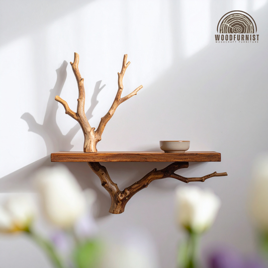 Branch Floating Shelf – Handmade Solid Wood Wall Shelf – Natural Rustic Home Decor by Woodfurnist WFNED0121