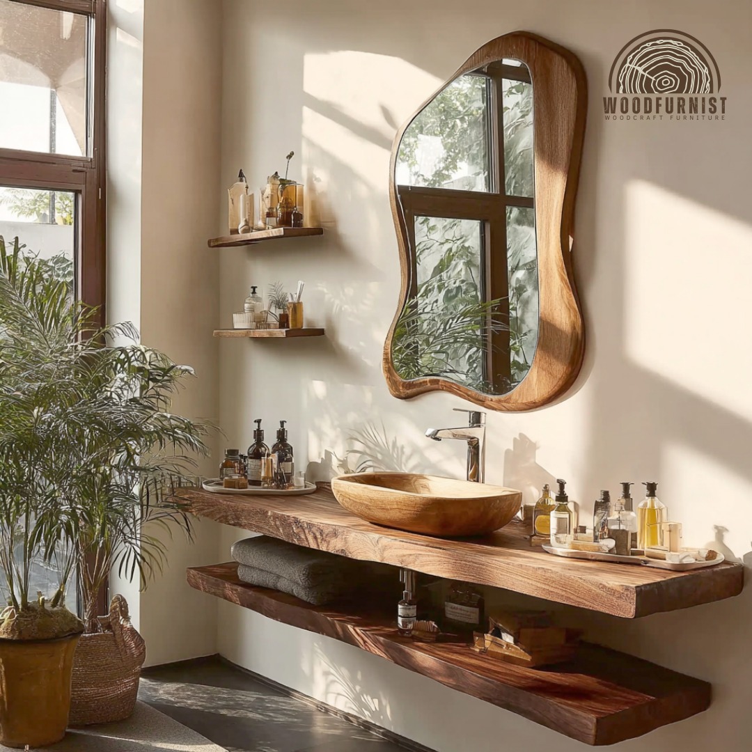 Natural Wood Floating Bathroom Vanity – Modern Organic Vanity Top for Luxury Bathrooms WFNED0157