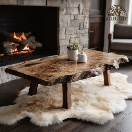 Solid Wood Coffee Table with Natural Live Edge – Artisan Handmade Living Room Furniture WFNED0151
