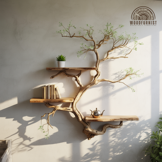 Tree Branch Live Edge Solid Wood Wall Shelf – Sculptural Tree Shelf