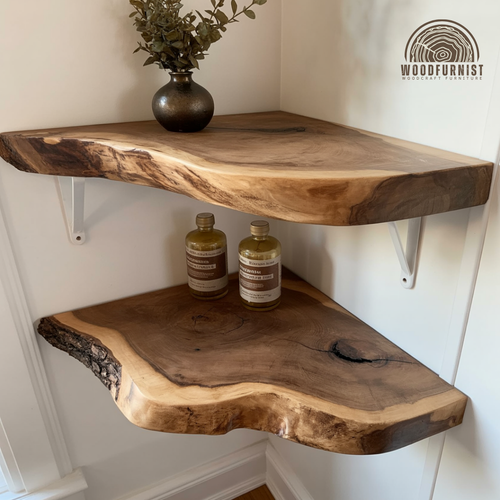 Corner Floating Wooden Shelf – Live Edge Solid Wood Corner Shelf for Bathroom, Kitchen & Home Decor WFNED0124