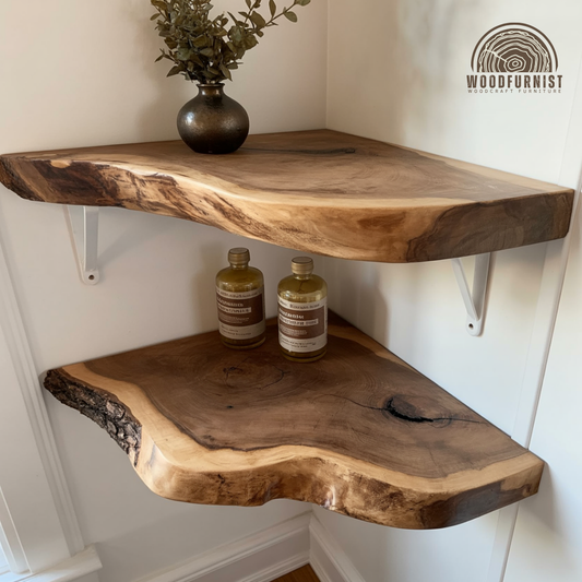 Corner Floating Wooden Shelf – Live Edge Solid Wood Corner Shelf for Bathroom, Kitchen & Home Decor WFNED0124