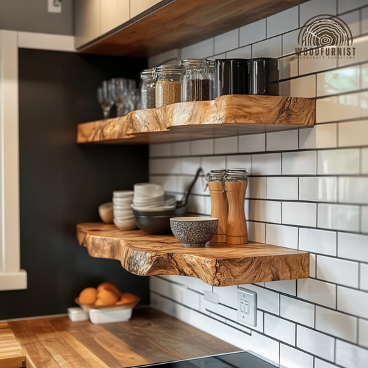 Rustic Live Edge Floating Shelves – Handmade Solid Wood Wall Shelves WFNED0030