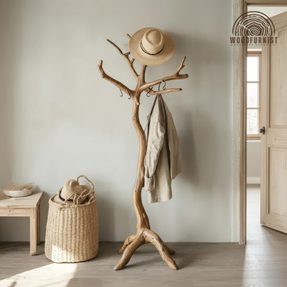 Handcrafted Wooden Tree Coat Rack – Floor Standing Coat Hanger for Home Decor WFNVA0204