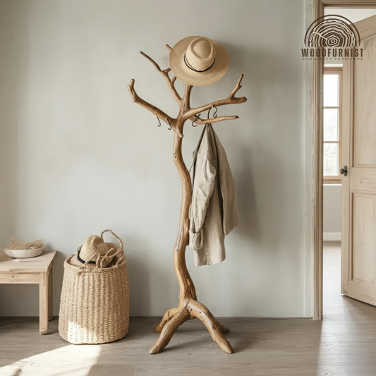 Handcrafted Wooden Tree Coat Rack – Floor Standing Coat Hanger for Home Decor WFNVA0204