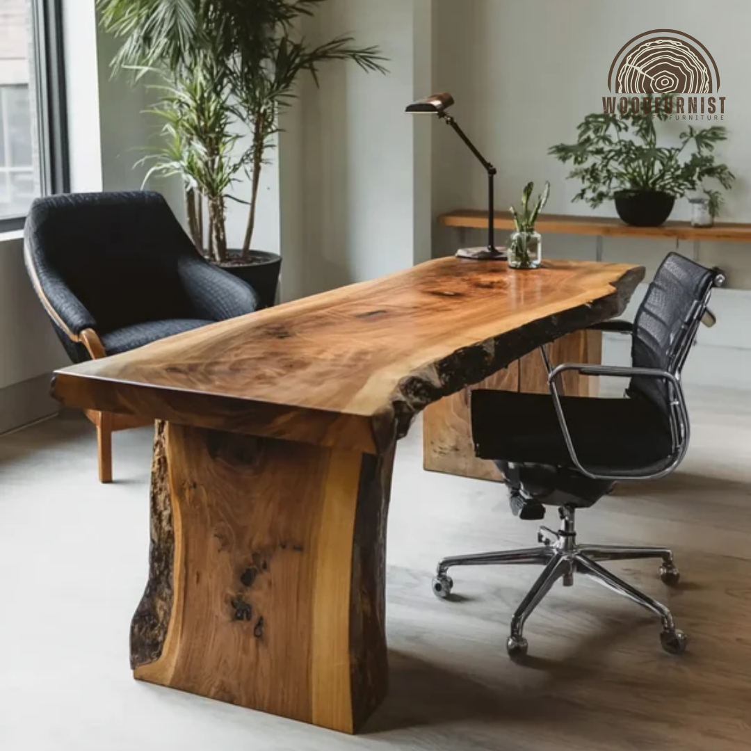 Live Edge Solid Wood Office Desk – Handmade Natural Slab Executive Table WFNED0139