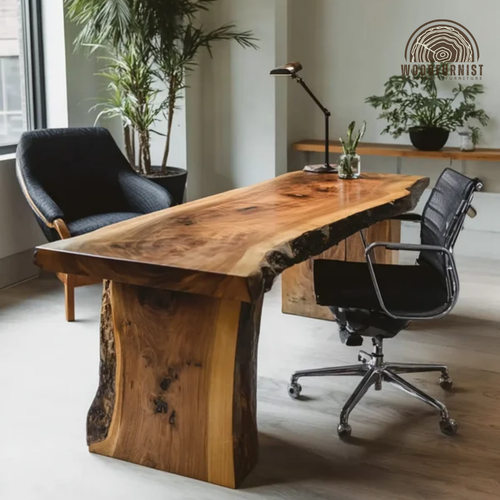 Live Edge Solid Wood Office Desk – Handmade Natural Slab Executive Table WFNED0139