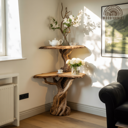 Live Edge Wood Console Table – Tree Base Console Table for Rustic Modern Home