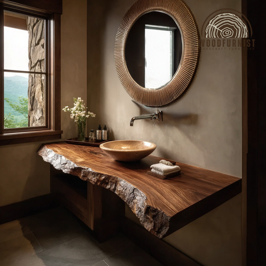 Solid Wood Floating Bathroom Vanity – Handmade Live Edge Vanity for Modern Bathroom