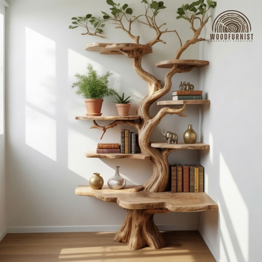 Organic Live Edge Solid Wood Tree Shelf – Sculptural Display Masterpiece