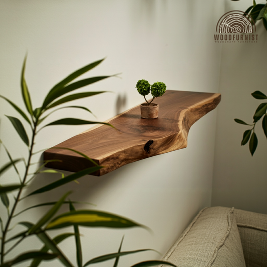 Solid Walnut Live Edge Shelf – Floating Wooden Wall Shelf – Handmade Rustic Modern Furniture WFNED0101