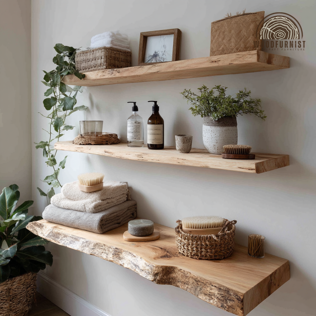 Rustic Floating Wooden Shelf – Handcrafted Live Edge Wall Shelves for Bathroom Storage WFNED0128