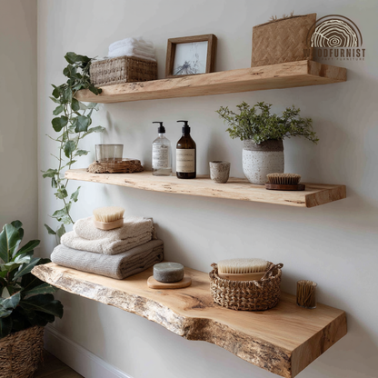 Rustic Floating Wooden Shelf – Handcrafted Live Edge Wall Shelves for Bathroom Storage WFNED0128