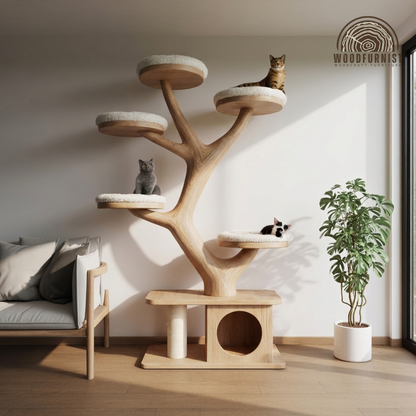 Sculptural Organic Wood Cat Tree – Modern Cat Playground