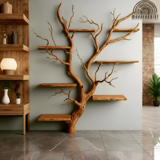 Artisan Tree Bookshelf – Sculptural Solid Wood Branch Shelf Unit