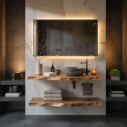 Live Edge Floating Bathroom Vanity – Wall Mounted Wood Sink Countertop for Modern Bathroom
