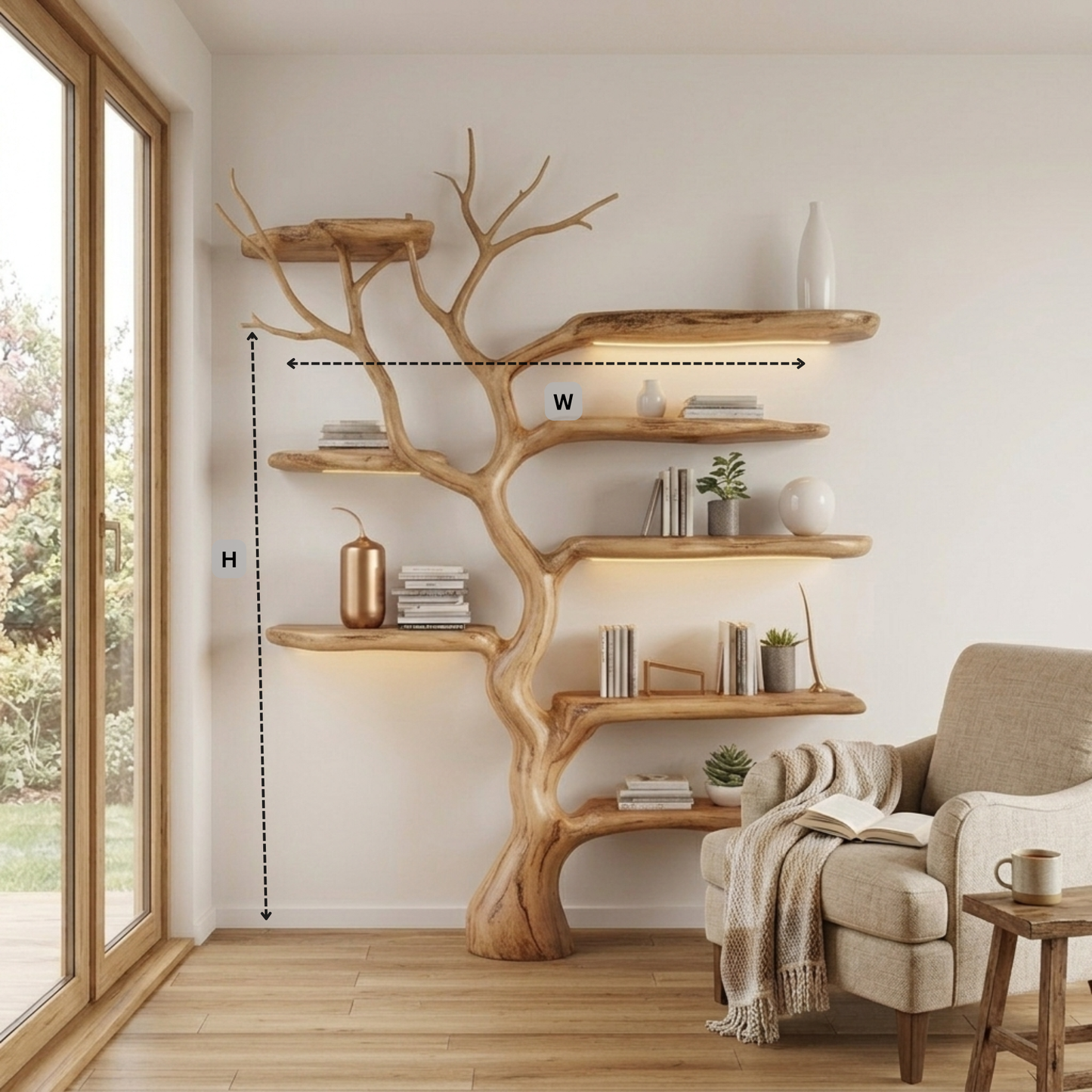 Sculptural Tree Branch Live Edge Solid Wood Wall Shelf