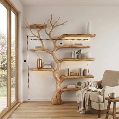 Sculptural Tree Branch Live Edge Solid Wood Wall Shelf