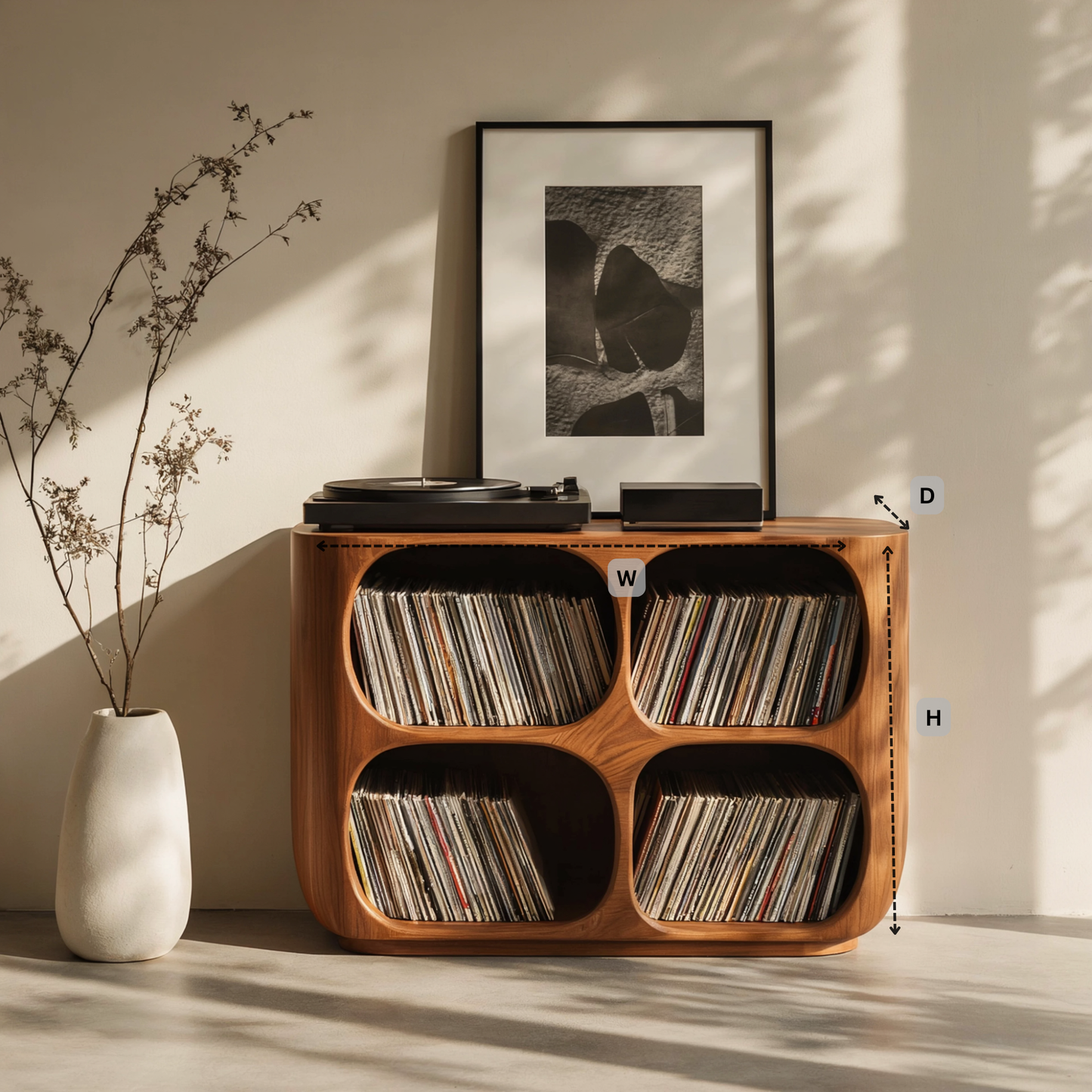 Handcrafted Solid Wood Vinyl Record Storage Cabinet – Mid Century Modern LP Stand, Wooden Media Console for Turntable & Record Collection