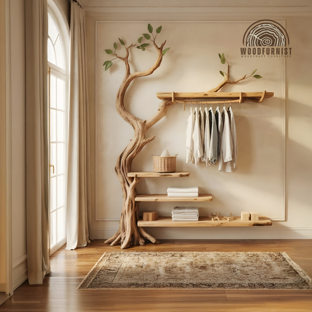 Handcrafted Sculptural Tree Hanger – Solid Wood Multifunctional Coat Rack & Organizer