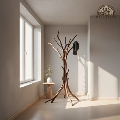 Handcrafted Wooden Tree Coat Rack – Floor Standing Coat Hanger for Home Decor WFNVA0205