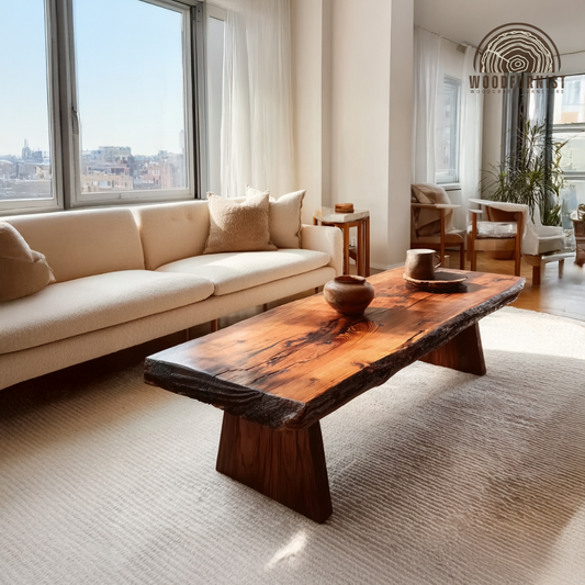 Luxury Live Edge Coffee Table – Natural Wood Modern Rustic Table for Home Décor WFNED0161