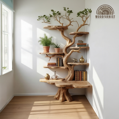 Organic Live Edge Solid Wood Tree Shelf – Sculptural Display Masterpiece