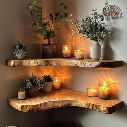 Handcrafted Live Edge Solid Wood Floating Shelf – Rustic Driftwood Wall Shelf WFNED0013